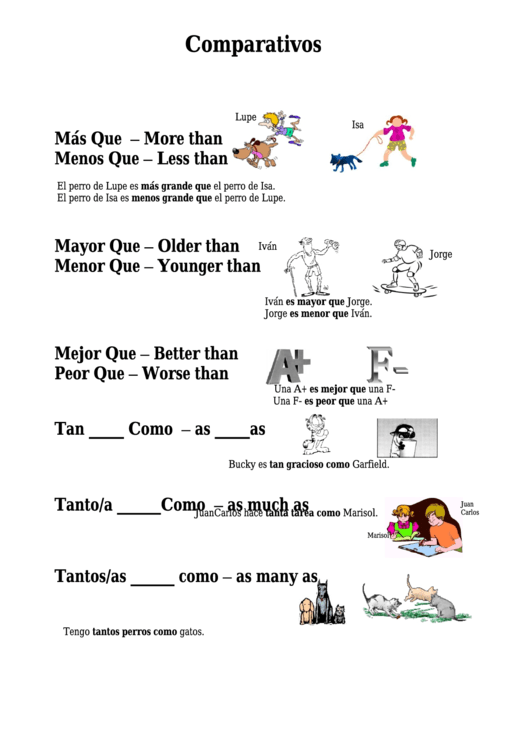 Comparativos & Superlativos Spanish Worksheet Template Printable pdf