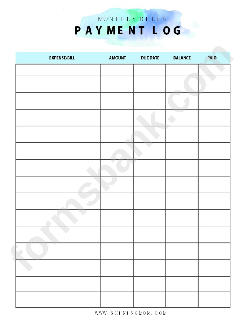 Monthly Bills Payment Log Template Set printable pdf download