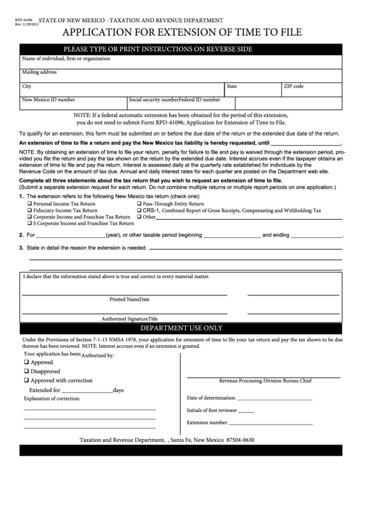 Form Rpd 41096 New Mexico Application For Extension Of Time To File Printable Pdf Download 6235