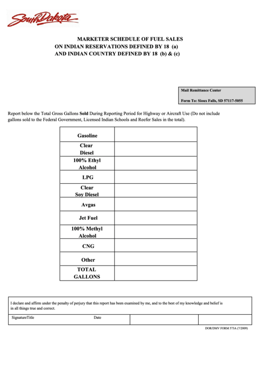 Form 573a - Marketer Schedule Of Fuel Sales Printable pdf