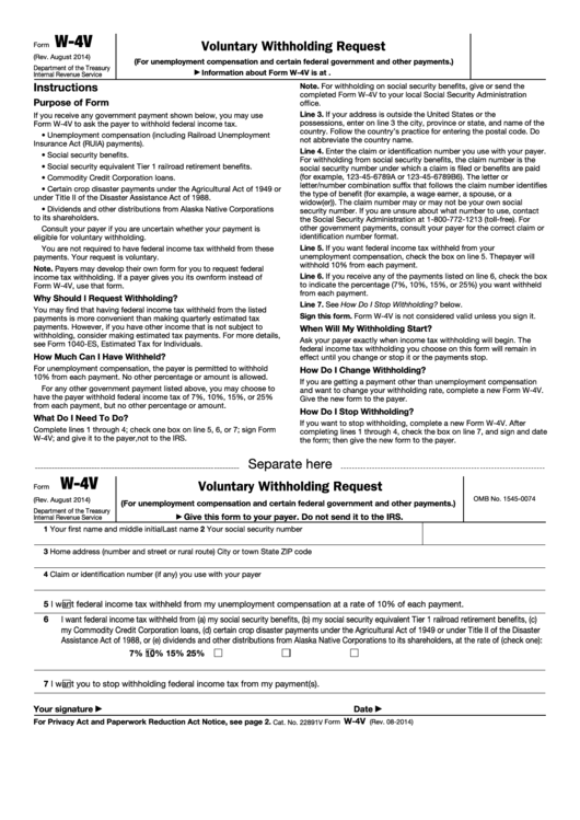 Fillable Form W 4v Voluntary Withholding Request Printable Pdf Download