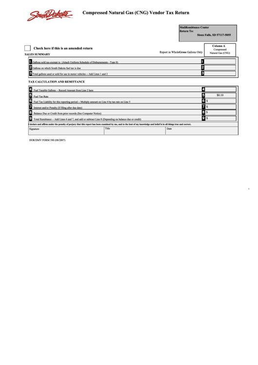 Form 590 - Compressed Natural Gas (Cng) Vendor Tax Return Printable pdf