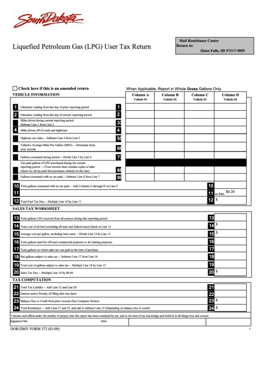 Form 572 - South Dakota Liquefied Petroleum Gas (Lpg) User Tax Return Printable pdf