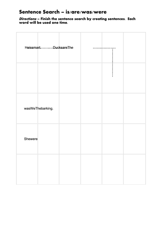 Sentence Search Is/are/was/were Worksheet Printable pdf
