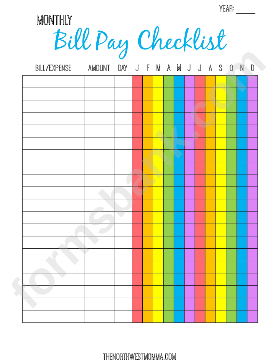 Multicolor Monthly Bill Payment Checklist