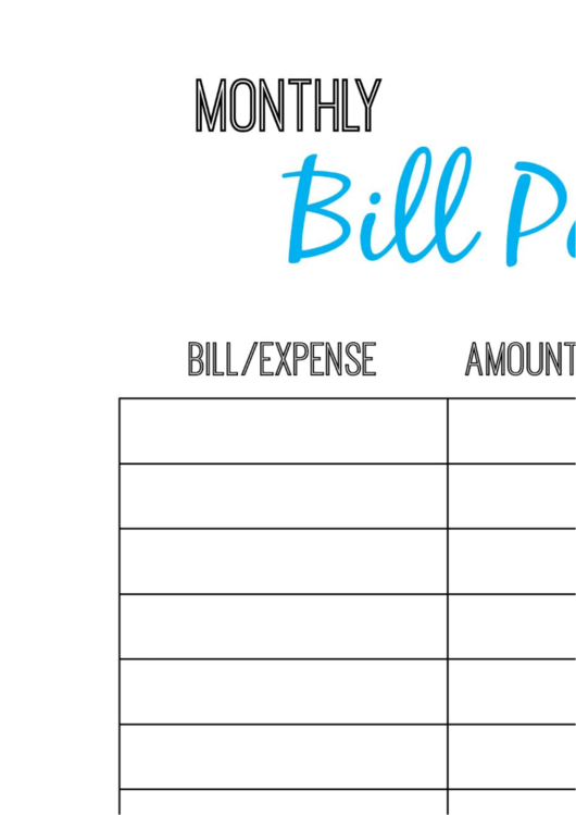 list of monthly bills template