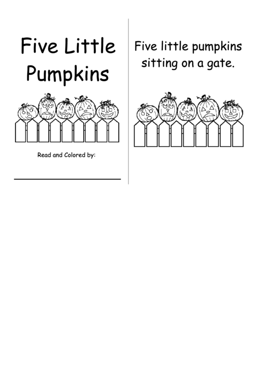 Five Little Pumpkin Read And Color Activity Sheet Set Printable pdf