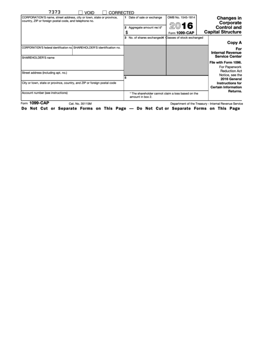 Fillable Form 1099-Cap - Changes In Corporate Control And Capital ...