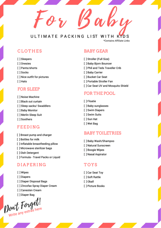 Ultimate Family Packing List For Baby Printable pdf