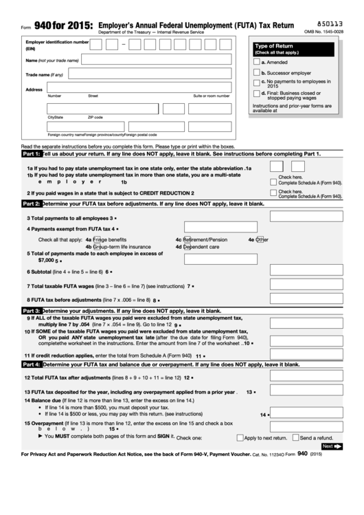 Fillable Form 940 - Employer