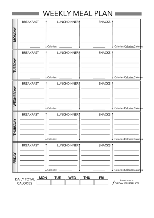 Weekly Meal Planner Template Printable pdf