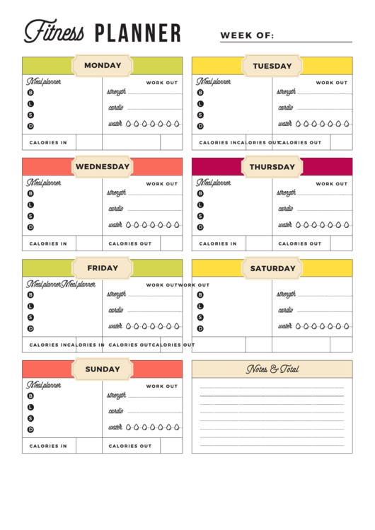 Fitness Planner Template Printable pdf