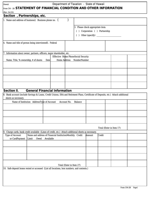 Form Cm-2b - Hawaii Statement Of Financial Condition And Other Information Printable pdf