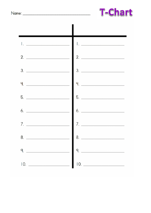 T-Chart Template Printable pdf