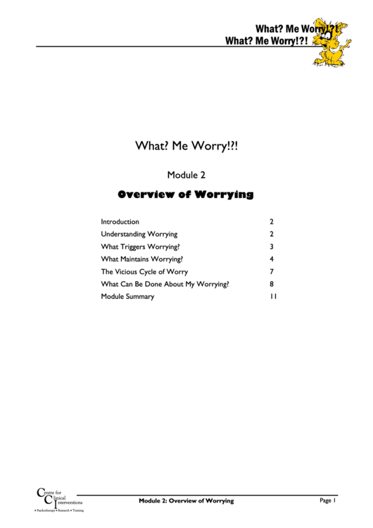 Overview Of Worrying Worksheet Template Printable pdf