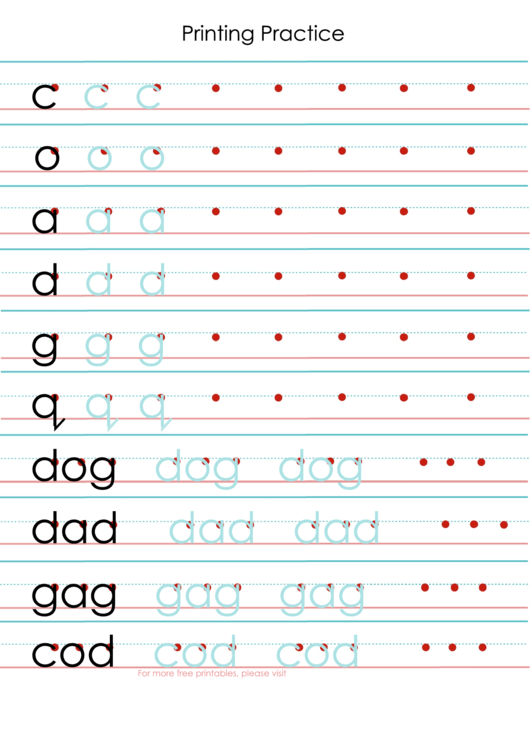 C, O, A, G, Q, D Printing Practice Sheet Printable pdf