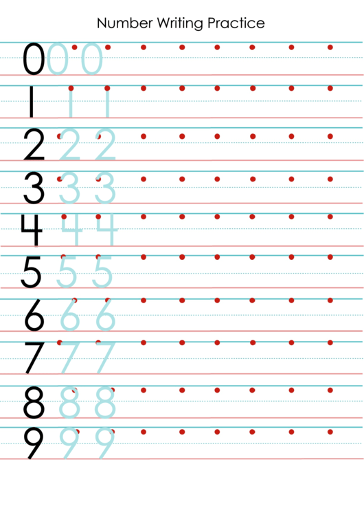 0-9 Number Writing Practice Sheet Printable pdf