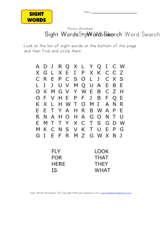 Sight Words-work Search Puzzle Template