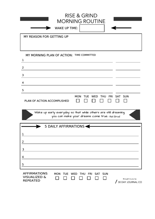 Morning Routine Chart Printable pdf