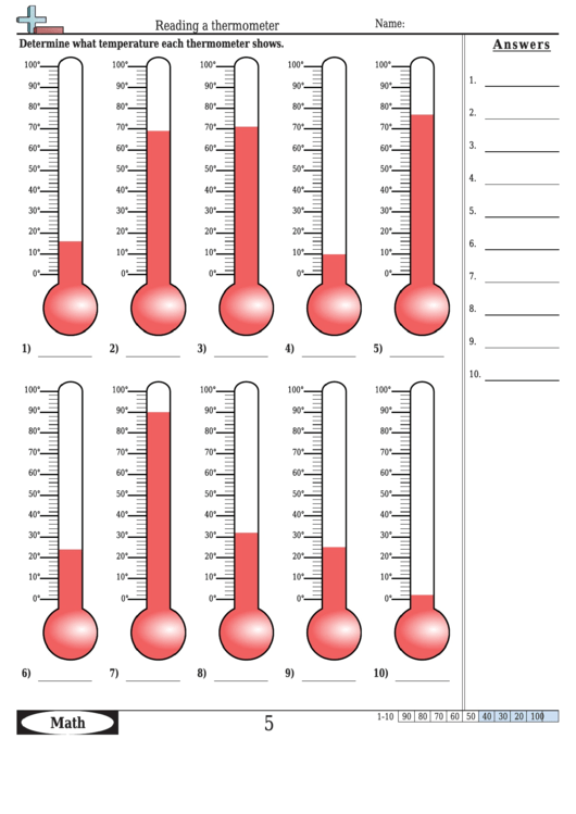 Reading A Thermometer Worksheet Template With Answer Key