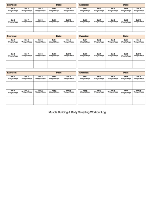 Muscle Building & Body Sculpting Workout Log Printable pdf