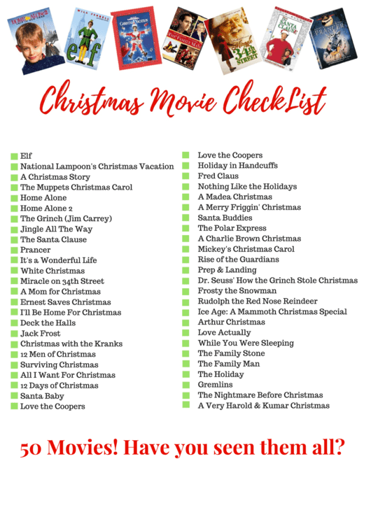 Christmas Movie Checklist Template printable pdf download