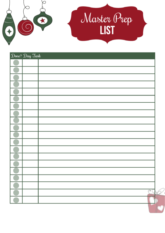 Master Holiday Prep List Template Printable pdf