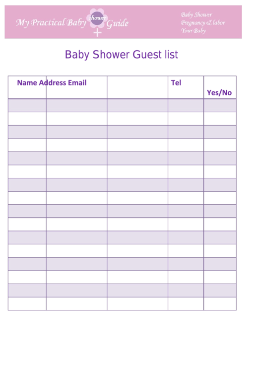 Baby Shower Guest List Template Printable pdf