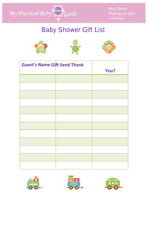 Baby Shower Gift List Template Printable pdf