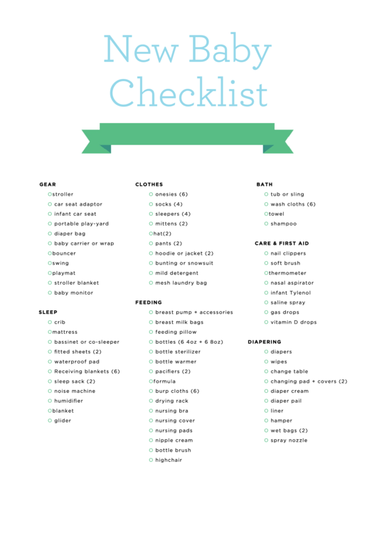 New Baby Checklist Template Printable pdf