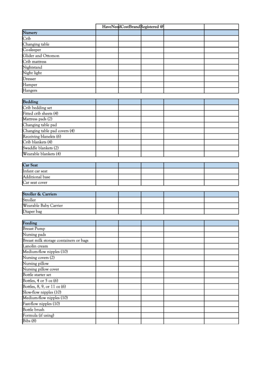 New Baby Checklist Template Printable pdf
