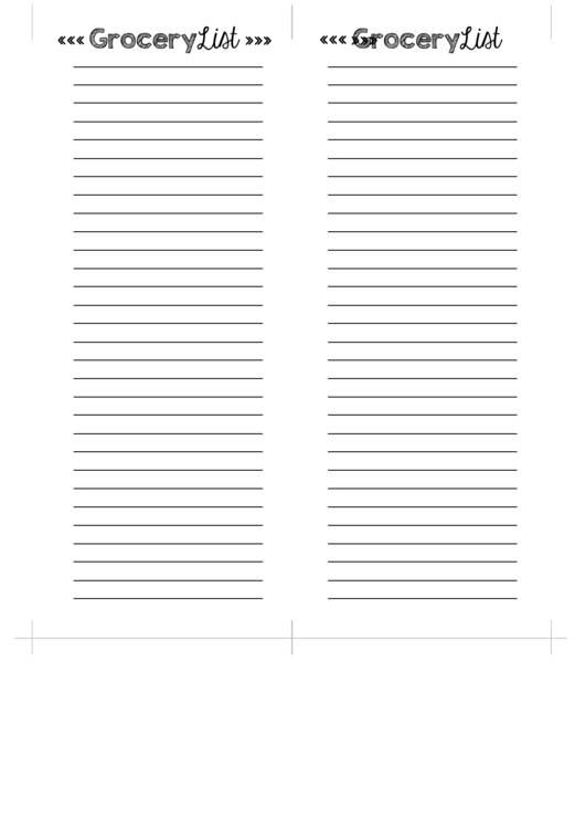 Two Columns Grocery List Printable pdf