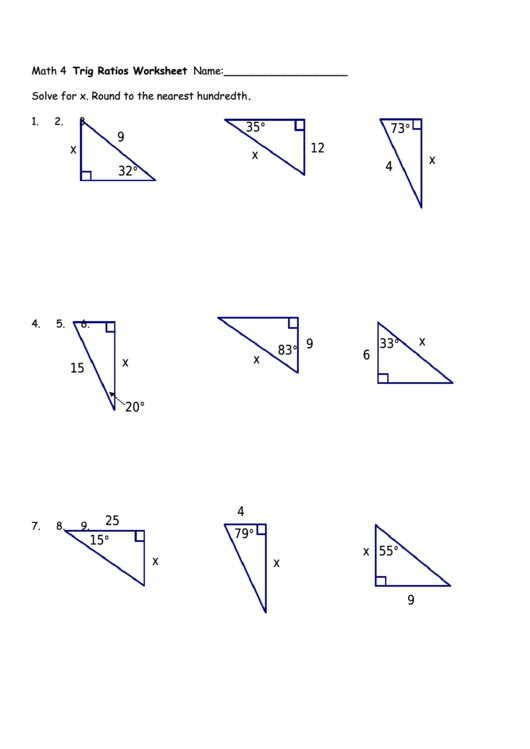 Trig Ratios Worksheet Printable pdf