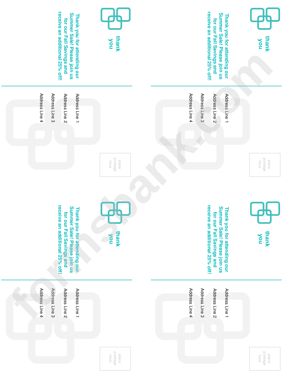 Turquoise Thank You Postcard Template