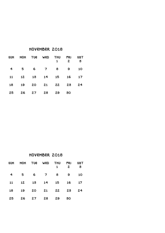 November 2018 Calendar Template Printable pdf