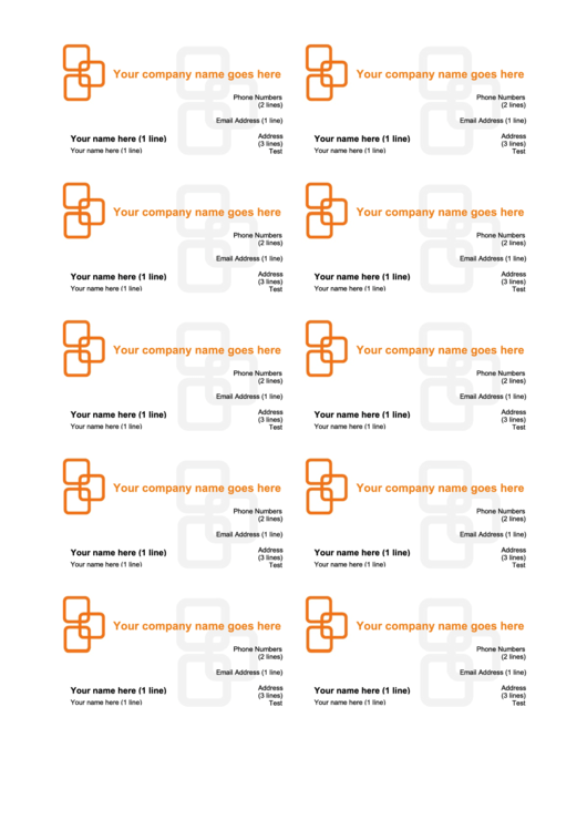 Fillable Orange Business Cards Template Printable pdf