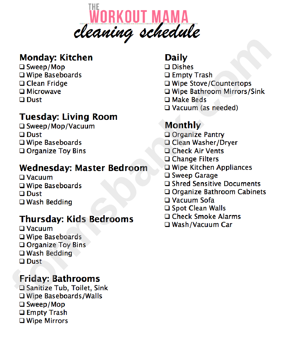 Daily, Weekly, & Monthly Cleaning Schedule Template