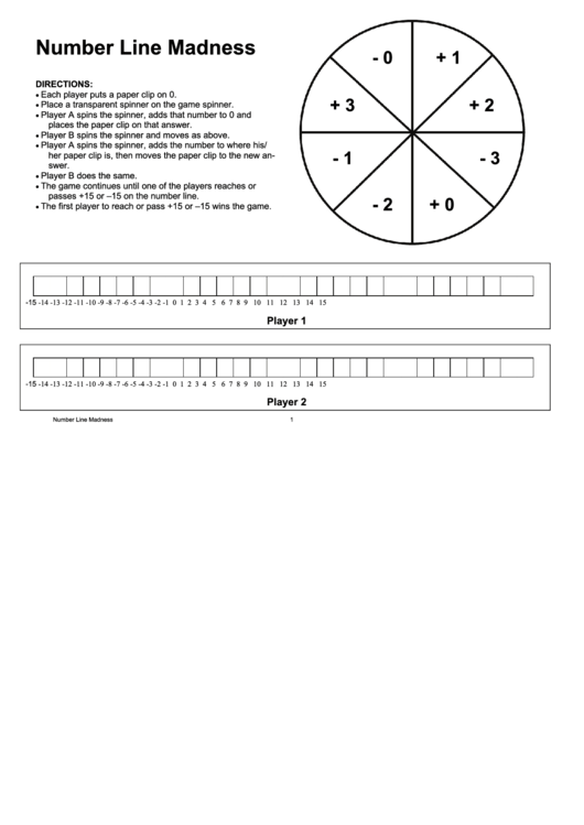 Number Line Madness Game Template Printable pdf
