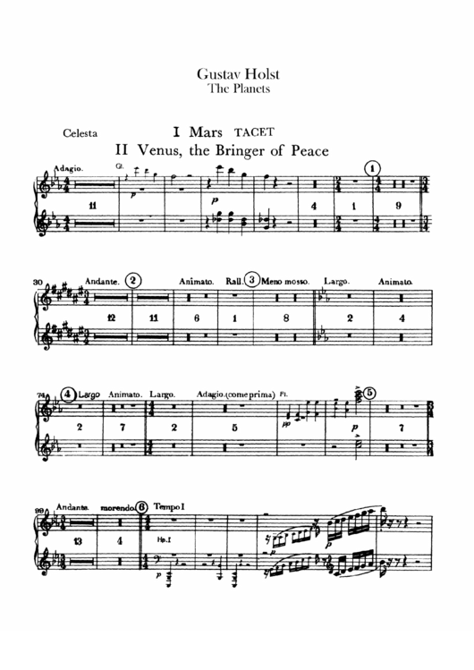 The Planets By Gustav Holst Piano Sheet Music Printable pdf