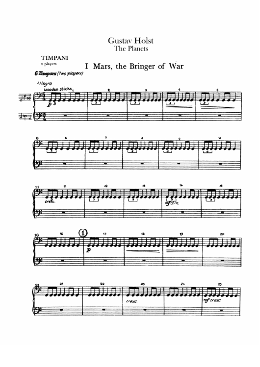 The Planets By Gustav Holst Piano Sheet Music Printable pdf