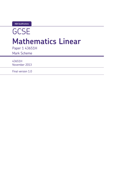 Gcse Mathematics Linear Worksheet - 2013