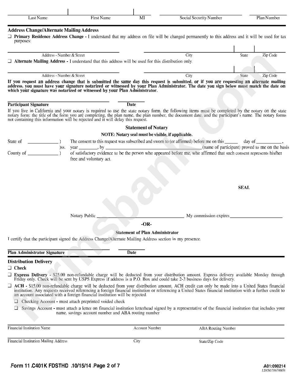 Form 11 - Hardship Withdrawal Request 401(K) Plan