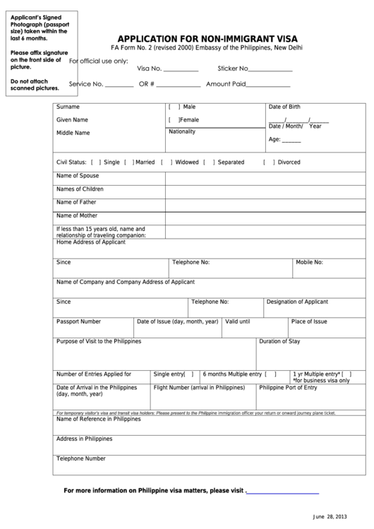Fa Form 2 Application For Non Immigrant Visa Form Printable Pdf Download