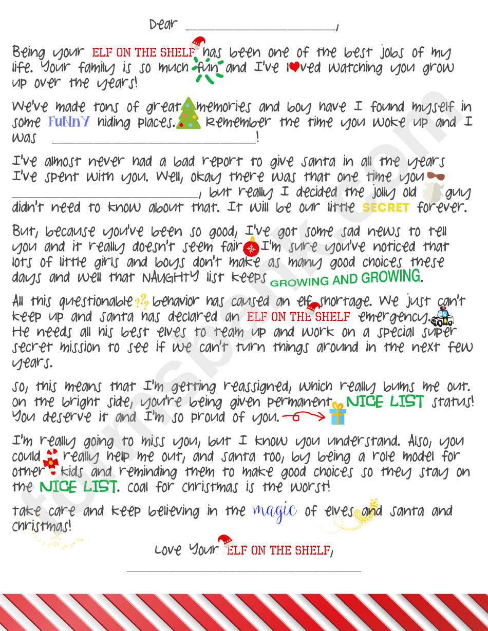 Elf On The Shelf Goodbye Letter Template