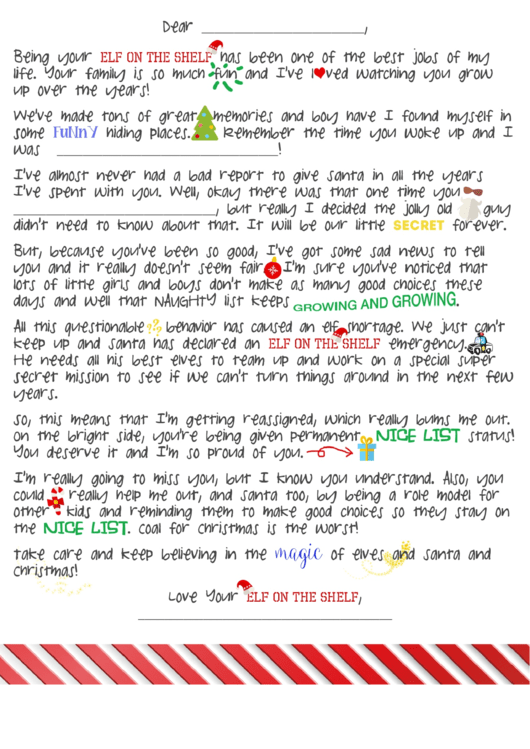 Elf On The Shelf Goodbye Letter Template Printable pdf