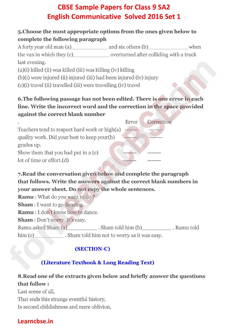 Cbse English Communicative Solved Exam Template