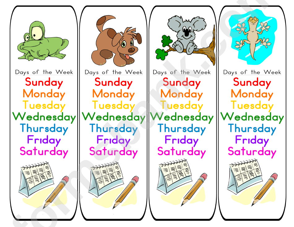 Days Of The Week Card Template Set