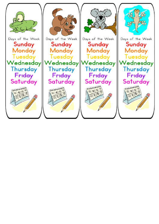 Days Of The Week Card Template Set