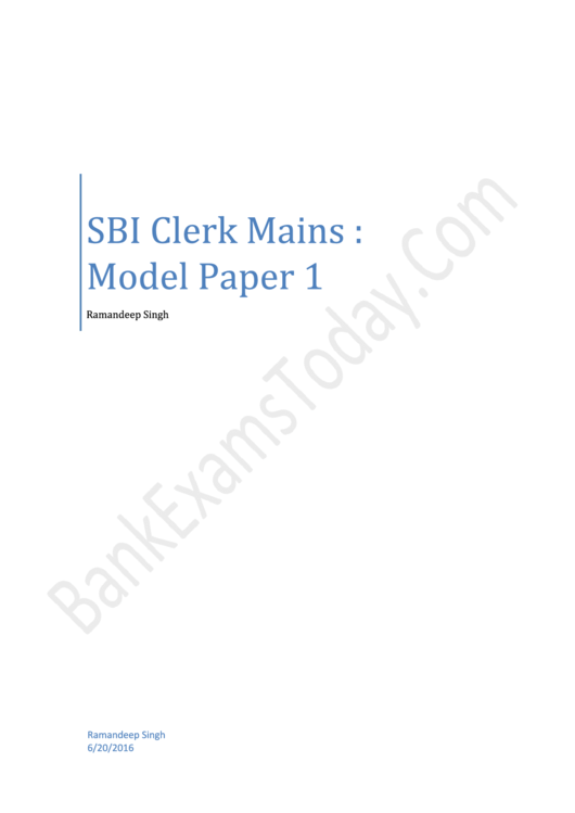 Sbi Clerk Mains Exam Template With Answers Printable pdf