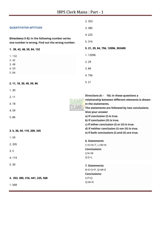 Ibps Clerk Mains Exam Template With Answers Printable pdf